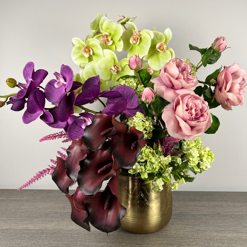 Artificial Plants For Home Decor, Large Real Touch Roses, Orchids and Calla Liles, Faux Flower Arrangements In Vase