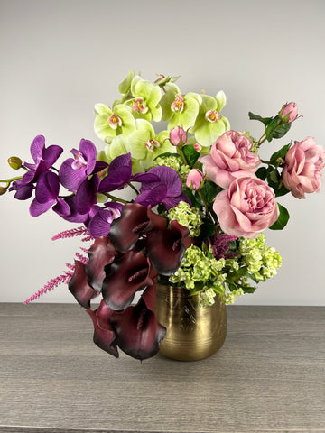 Artificial Plants For Home Decor, Large Real Touch Roses, Orchids and Calla Liles, Faux Flower Arrangements In Vase