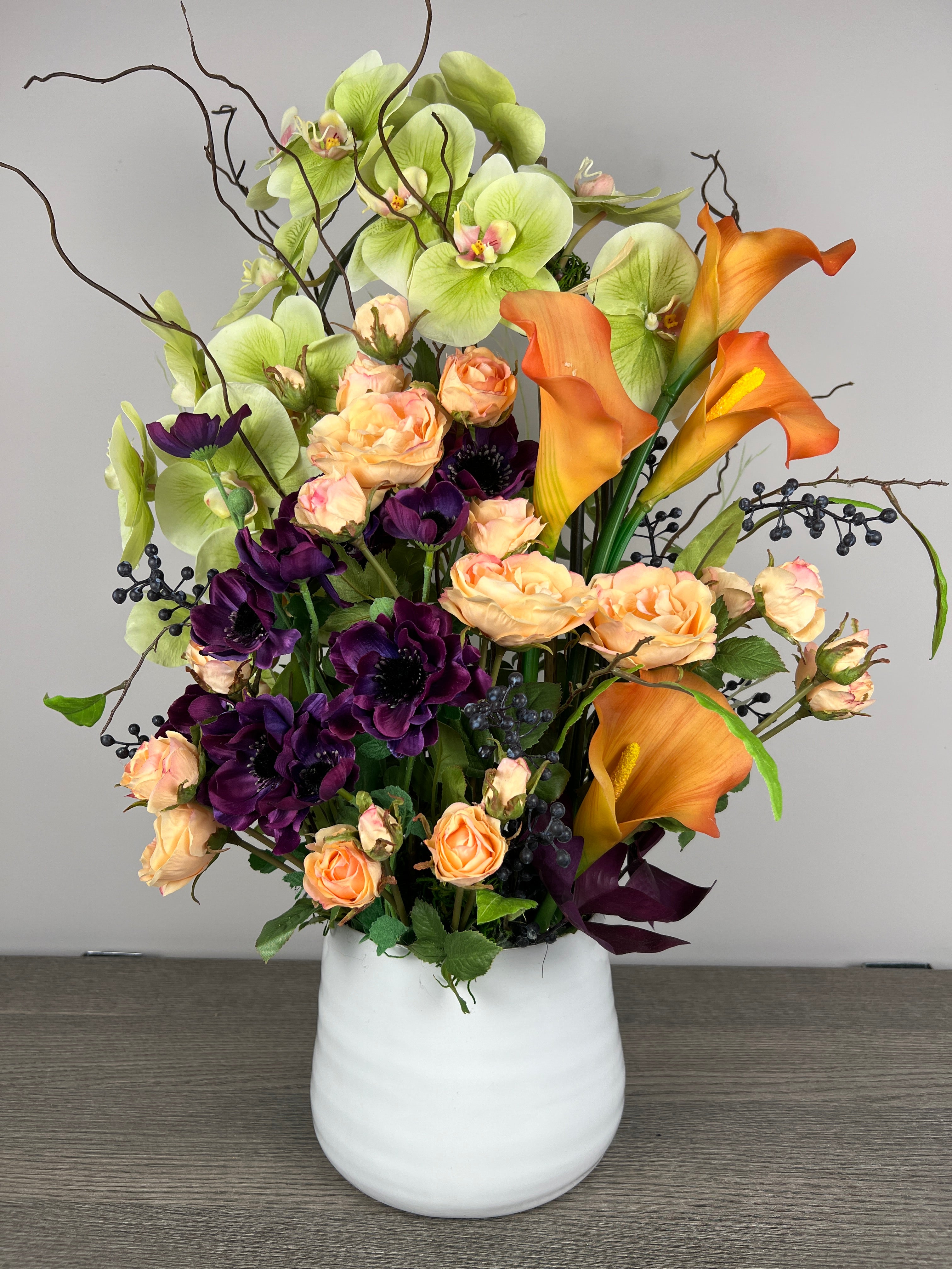 calla lily artificial flower arrangement Artificial flower arrangement/ Silk calla lily, roses, orchids arrangement/faux flower arrangement/ Elegant luxurious flowers/ Large floral