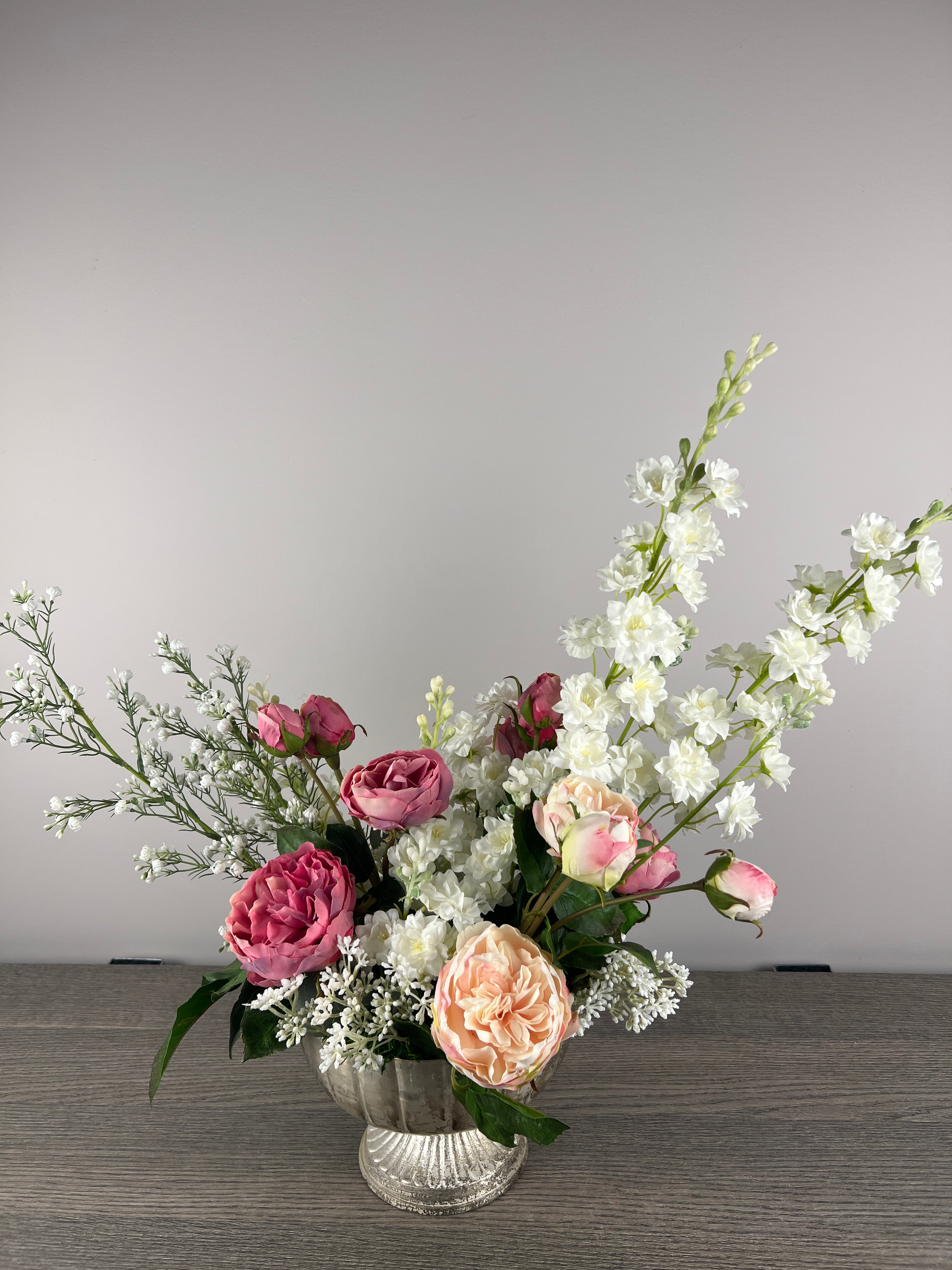 Pink Roses, White flowers Faux Flower Arrangement