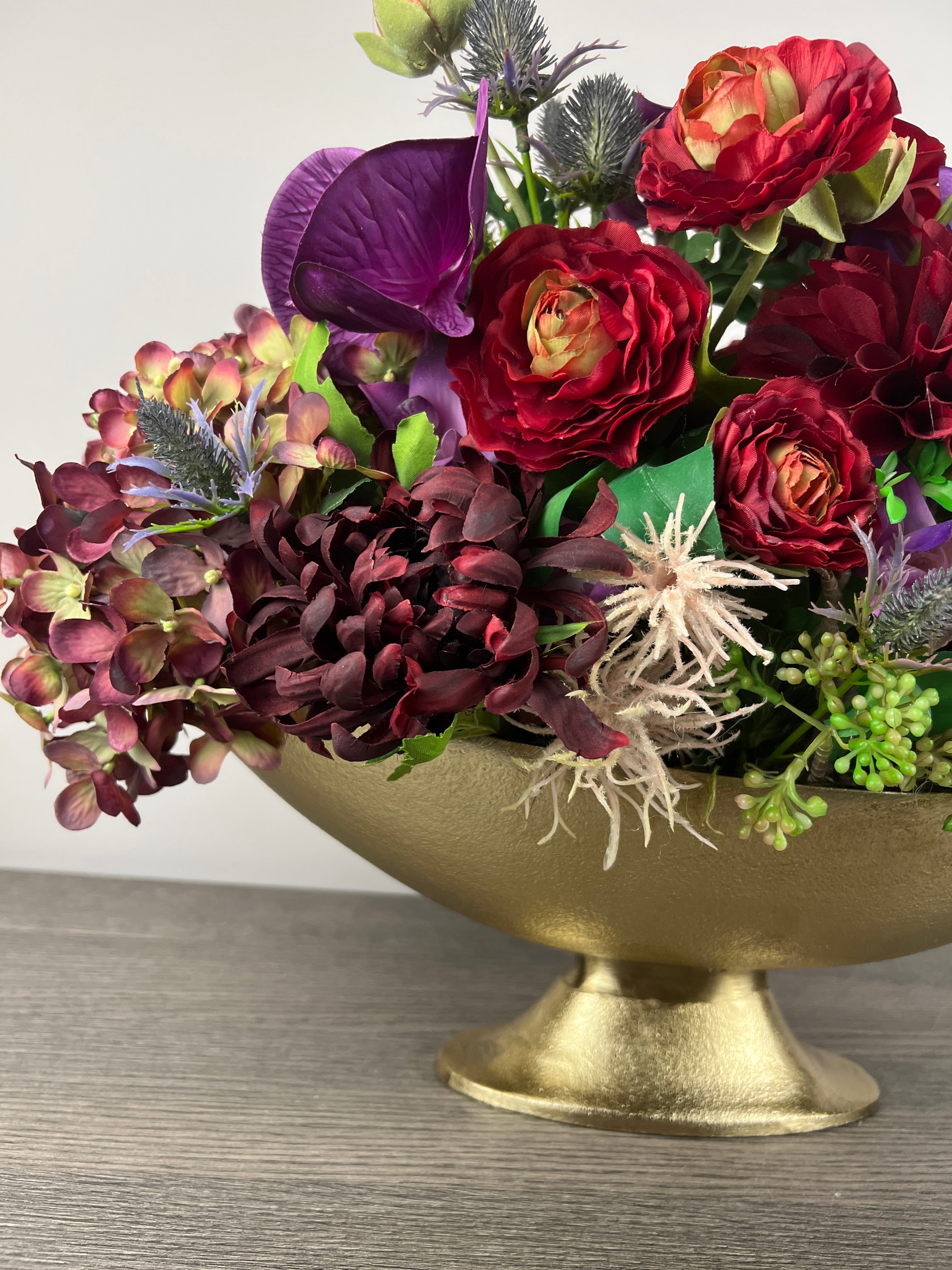 Artificial flower arrangement/red and purple faux flower arrangement/ Elegant luxurious flowers