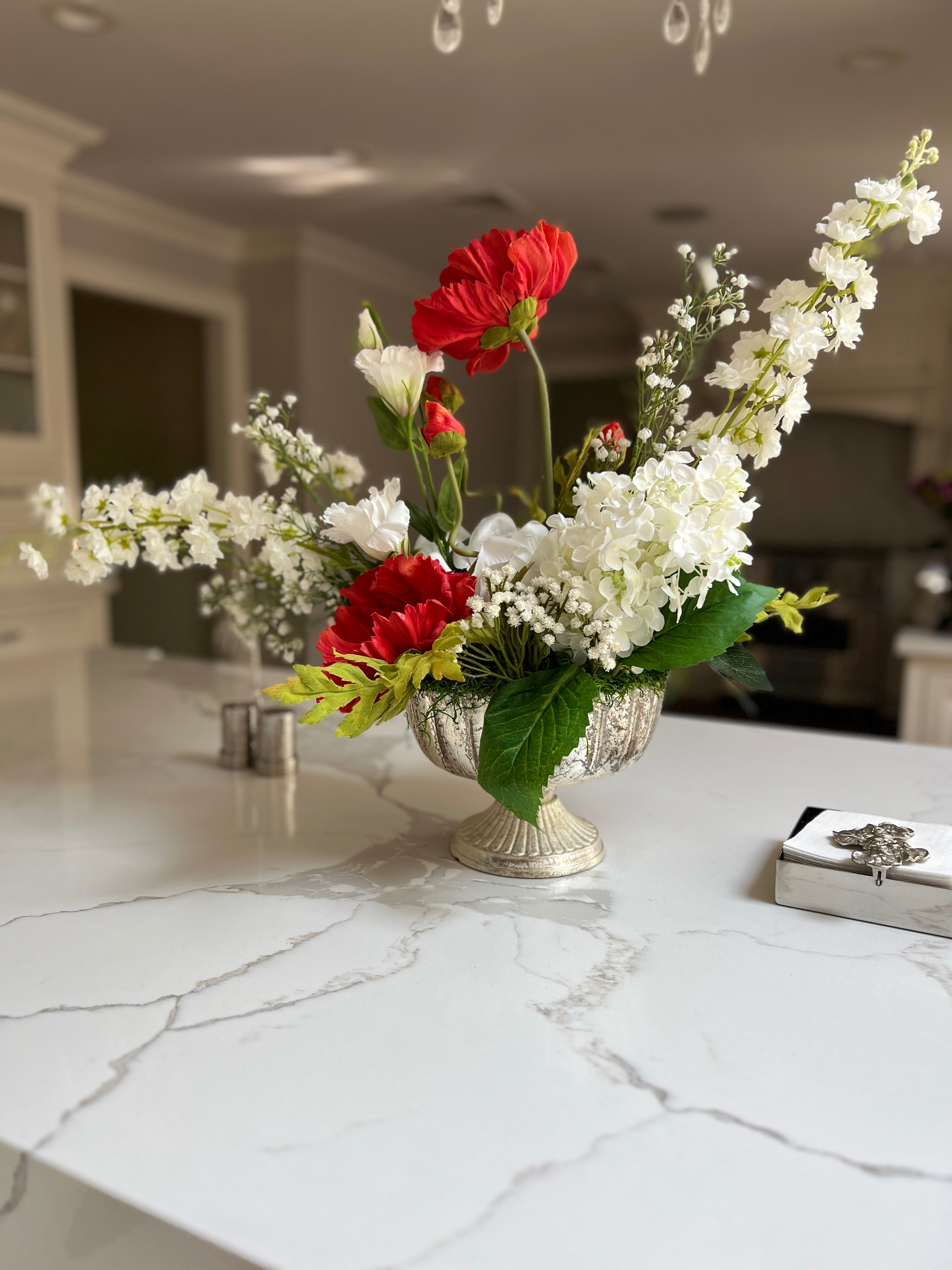 Red poppies Arrangement ,Artificial Bouquet, Real Touch Floral Arrangement