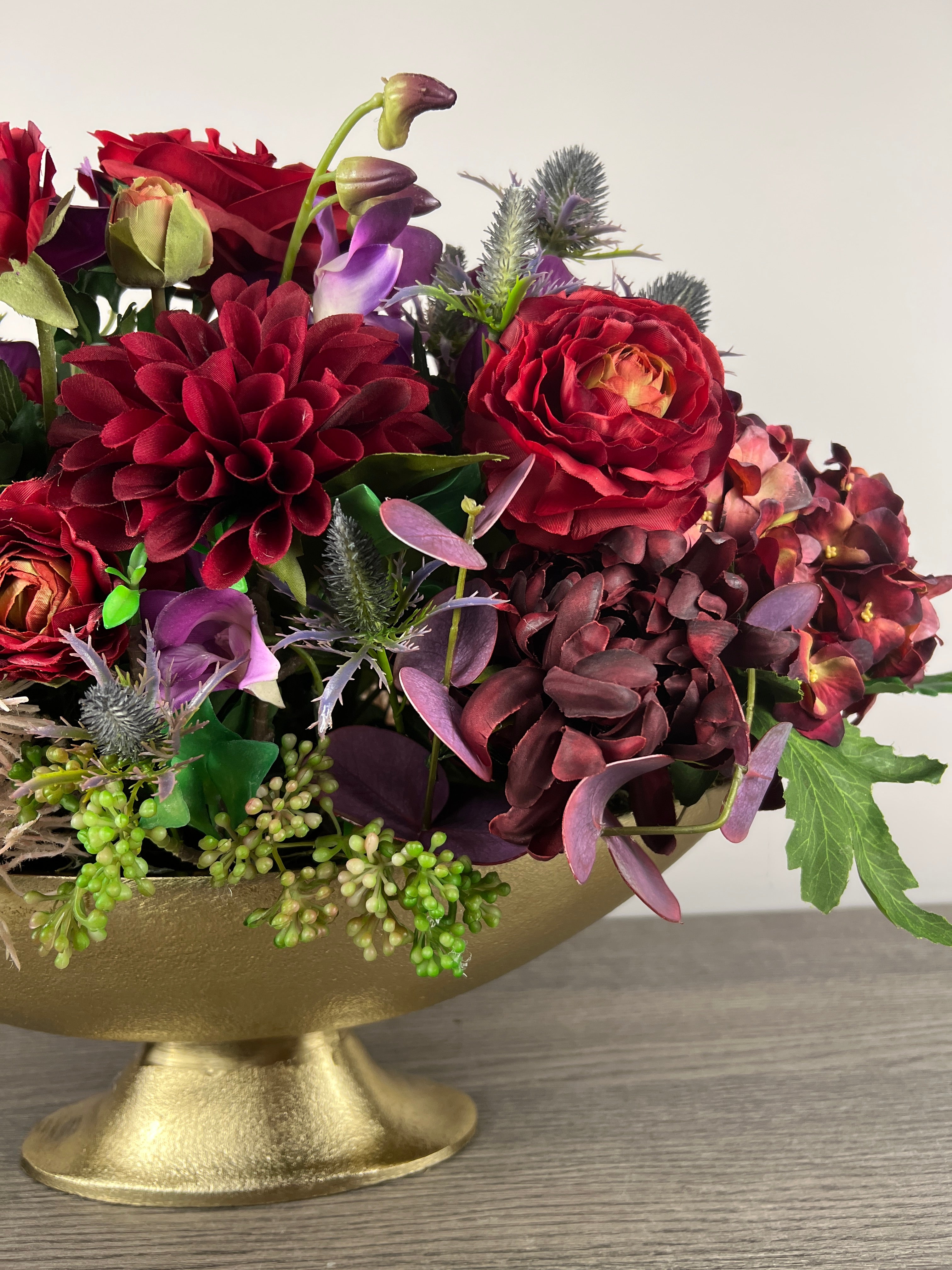 Artificial flower arrangement/red and purple faux flower arrangement/ Elegant luxurious flowers