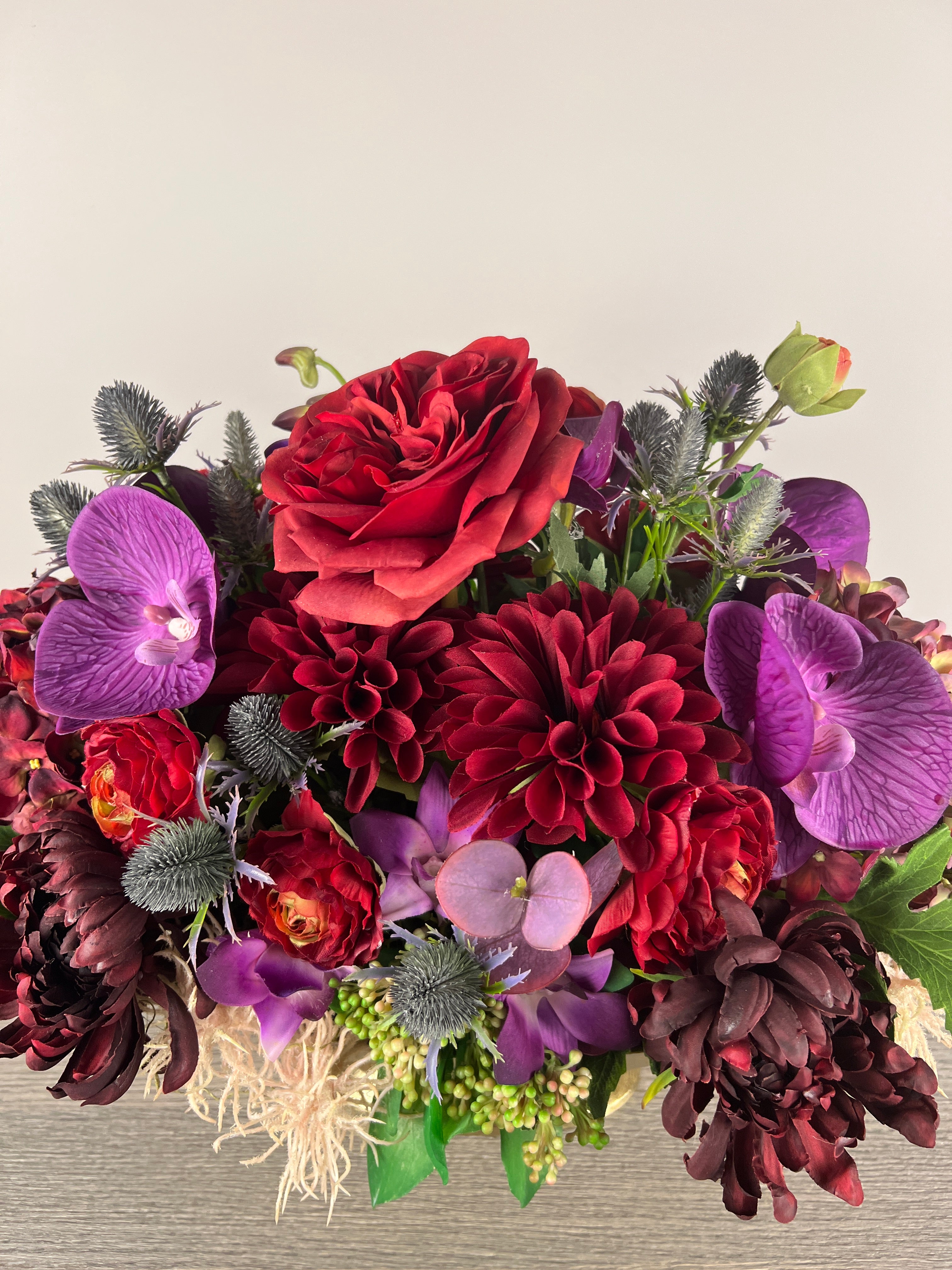 Artificial flower arrangement/red and purple faux flower arrangement/ Elegant luxurious flowers