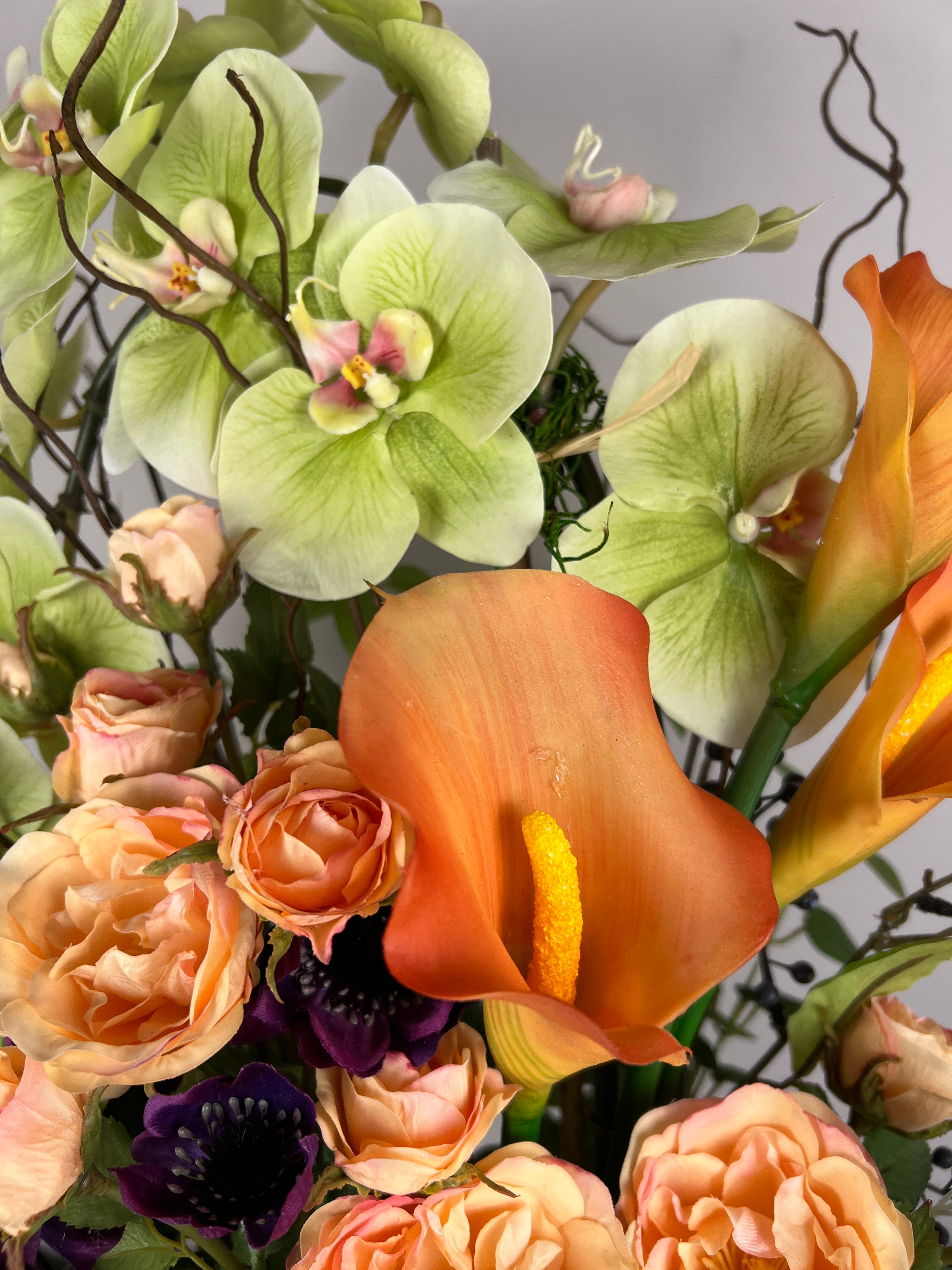 Artificial flower arrangement/ Silk calla lily, roses, orchids arrangement/faux flower arrangement/ Elegant luxurious flowers/ Large floral