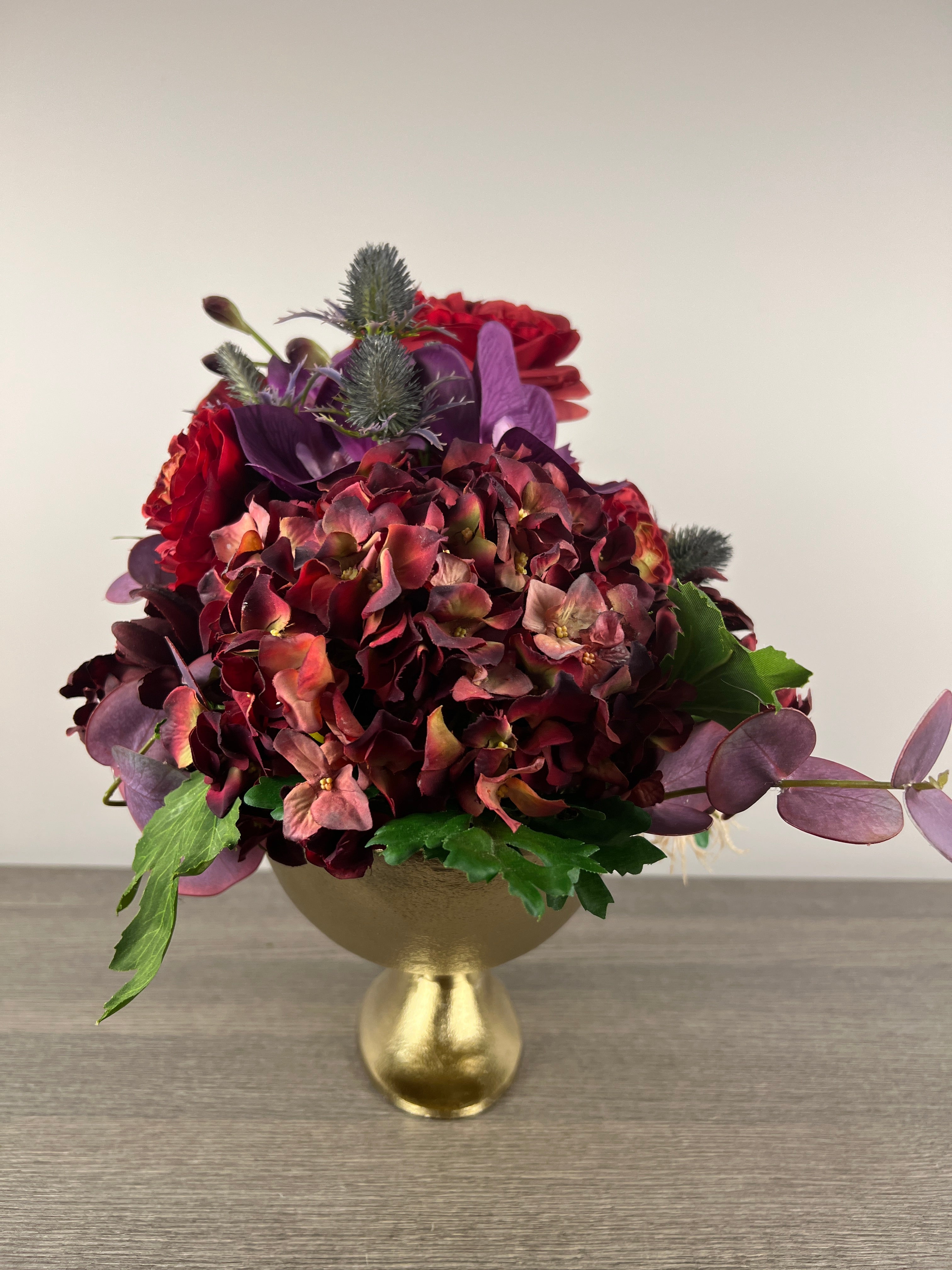 Artificial flower arrangement/red and purple faux flower arrangement/ Elegant luxurious flowers