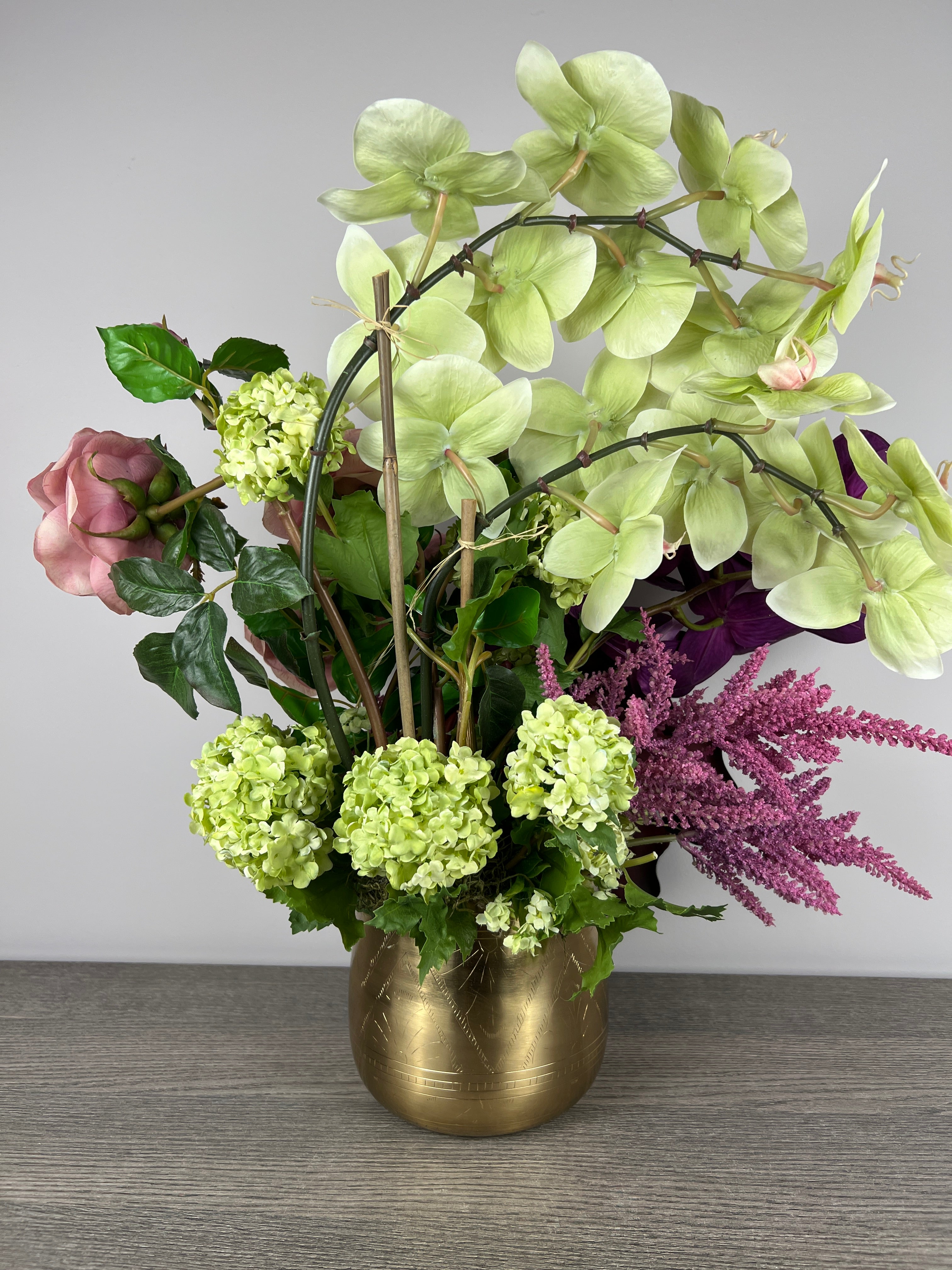 Artificial Plants For Home Decor, Large Real Touch Roses, Orchids and Calla Liles, Faux Flower Arrangements In Vase