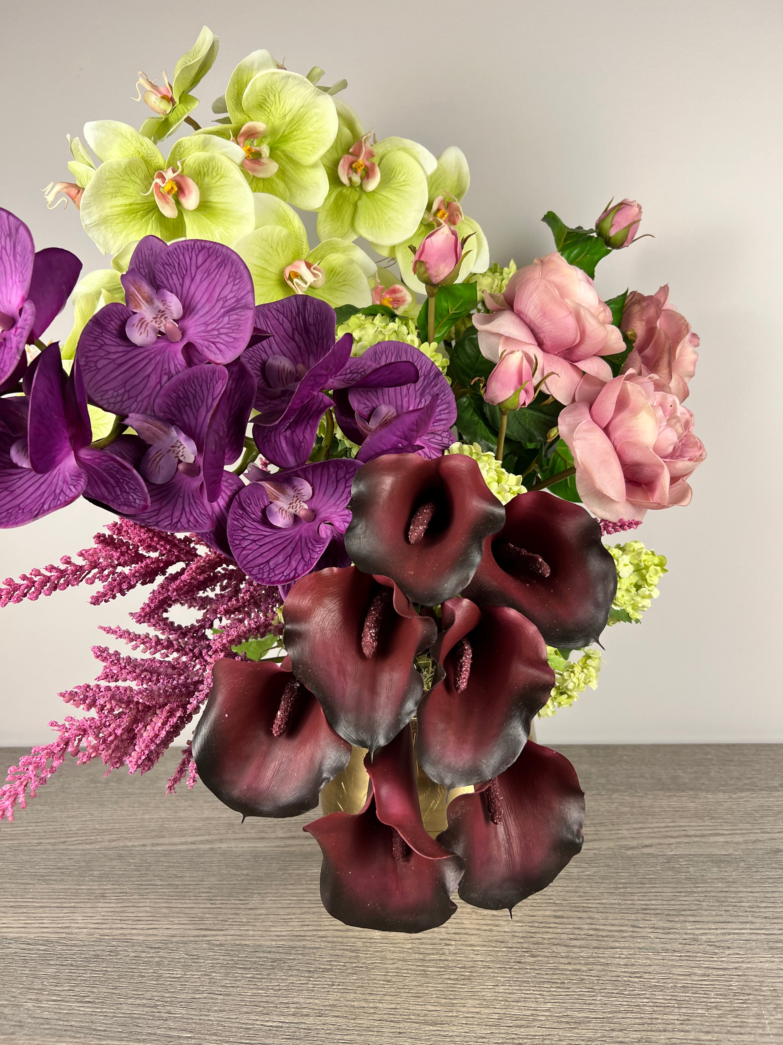 Artificial Plants For Home Decor, Large Real Touch Roses, Orchids and Calla Liles, Faux Flower Arrangements In Vase