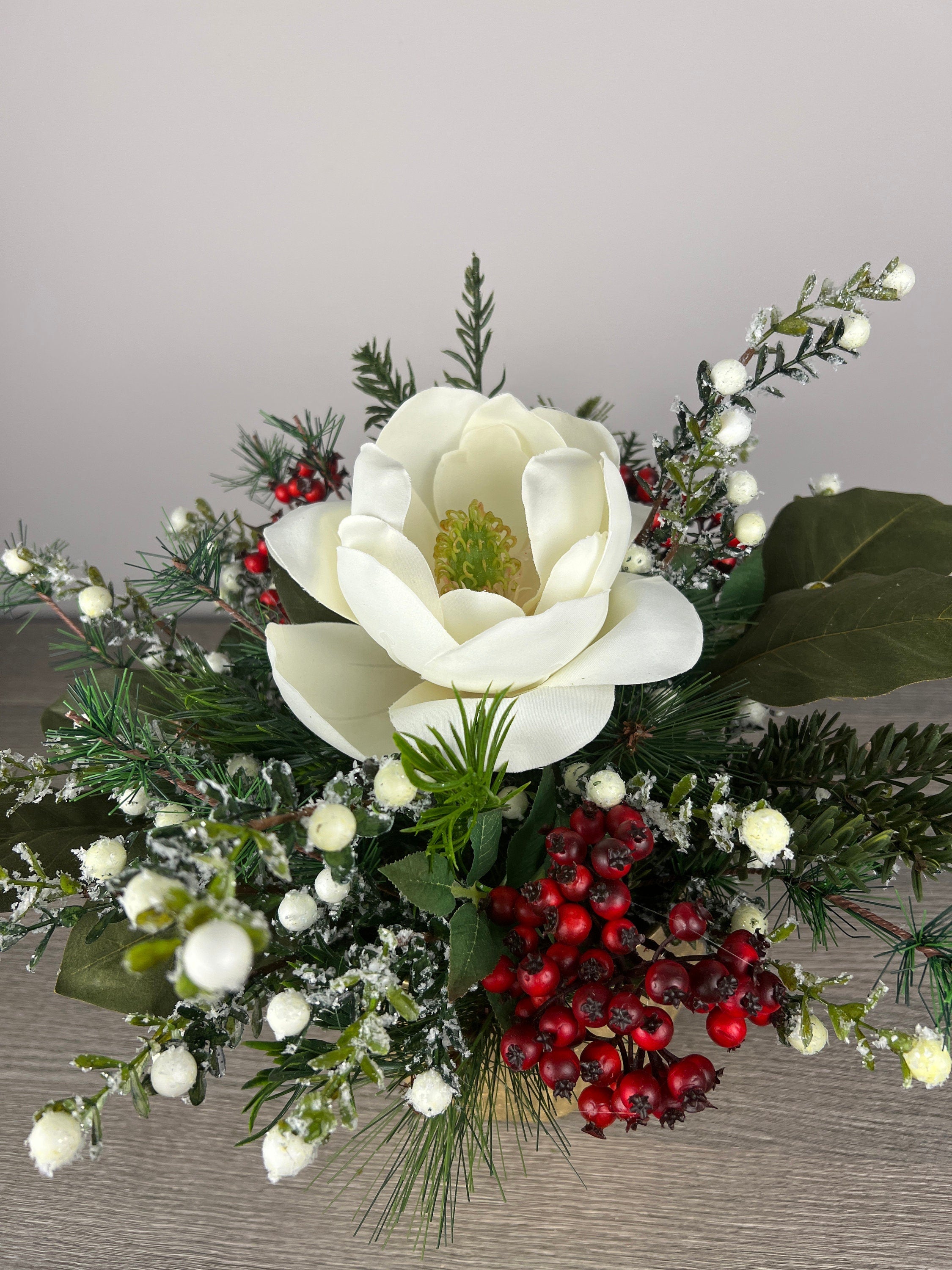 White Magnolia with Red and White Berries