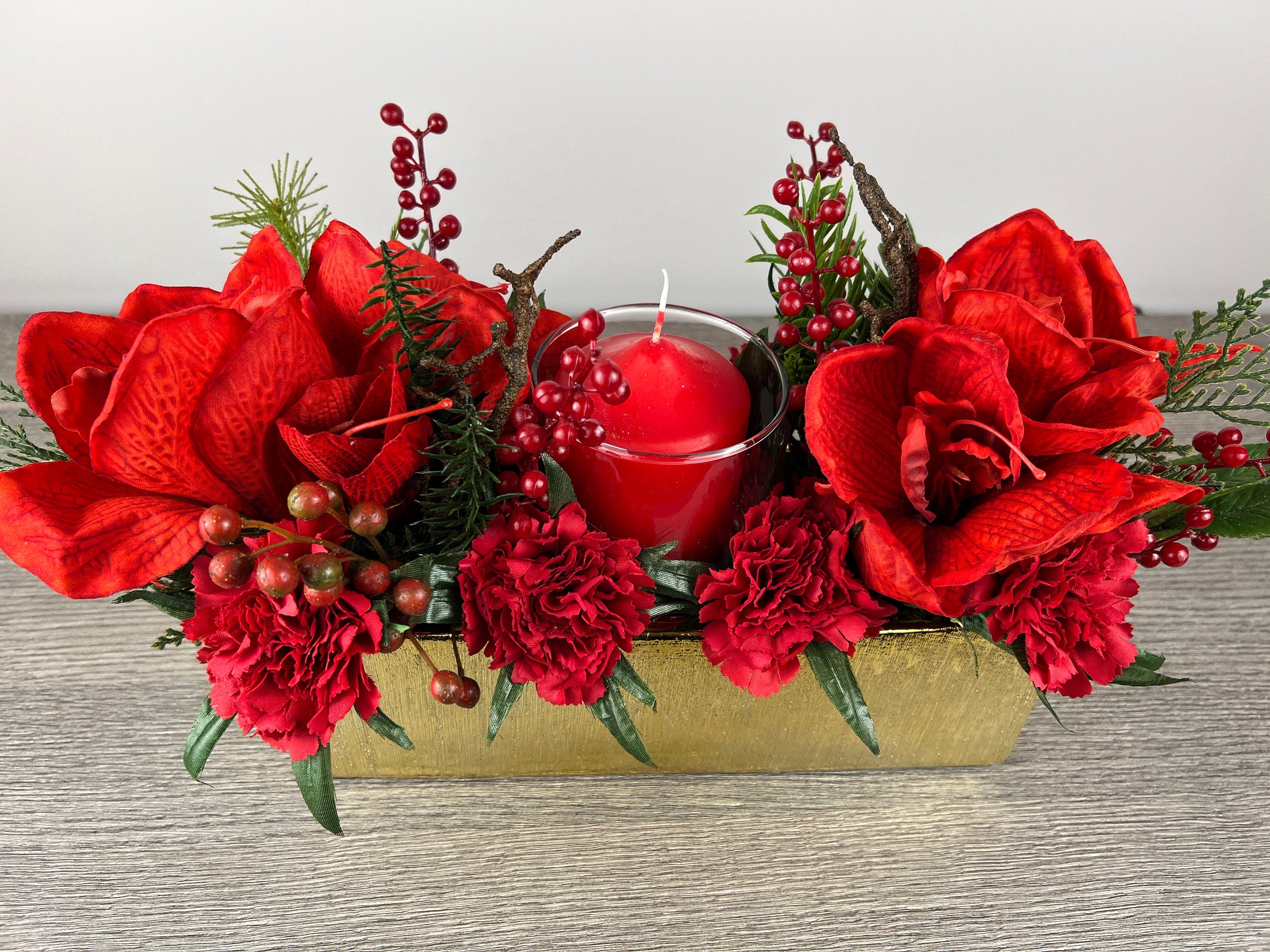 Red Amaryllis Carnation Mix with Candles