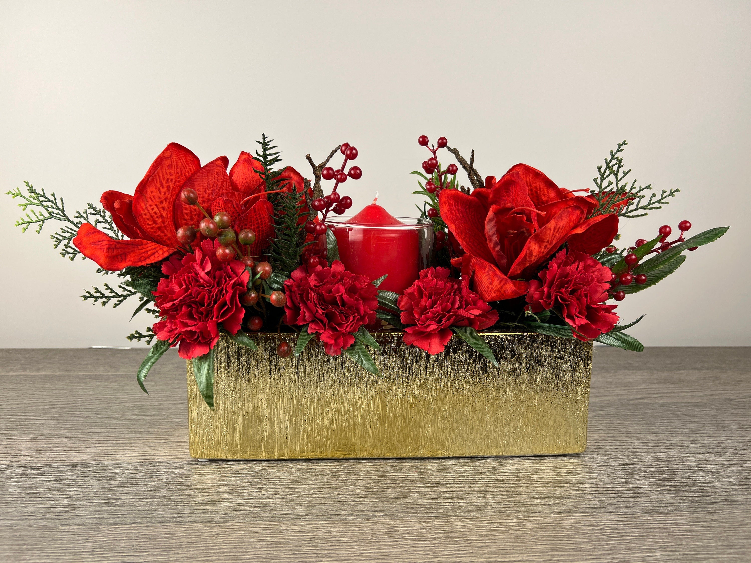 Red Amaryllis Carnation Mix with Candles